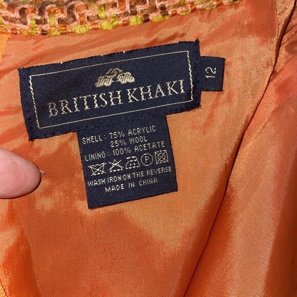 British Khaki Orange Purple Lime Tweed Lined Knee Length Pencil Skirt Size 12 - Picture 5 of 13